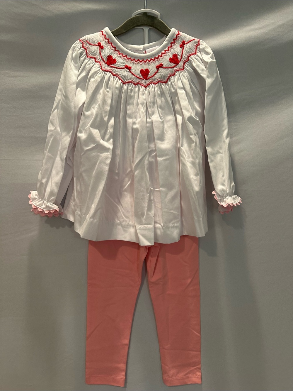 Girls White Top & Red Heart & Pink Set